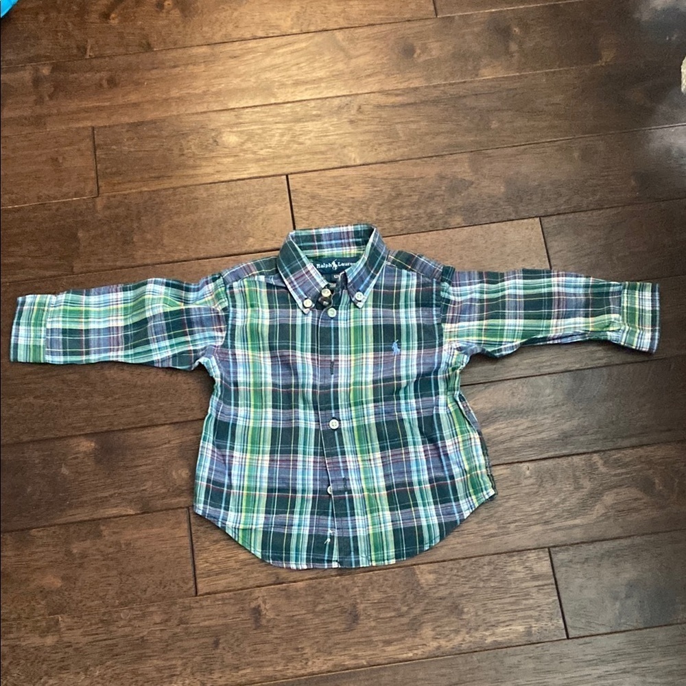 Ralph Lauren Green and Blue Button Down Shirt